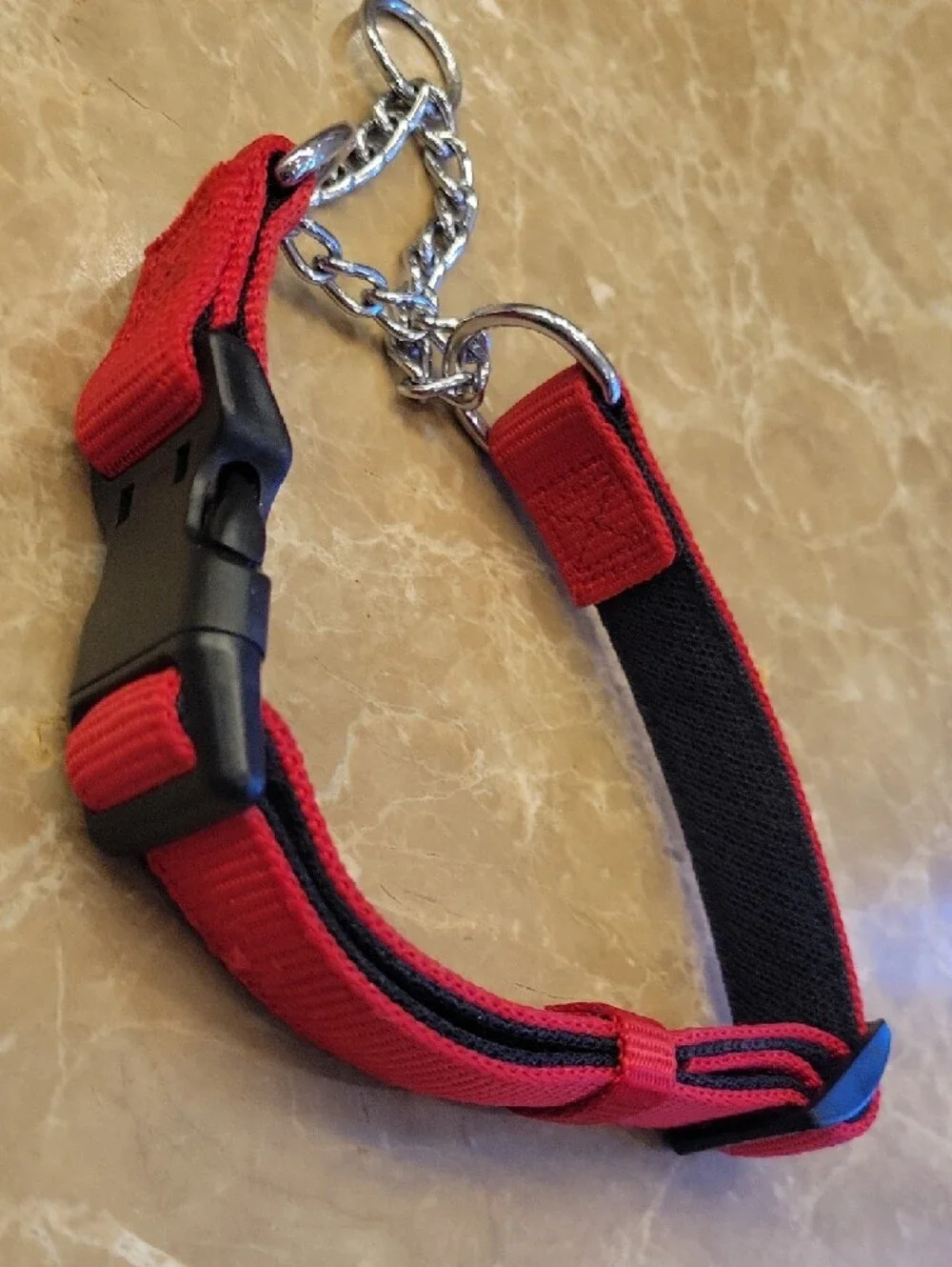 Red and Black Martingale Dog Collar with Chain, M/L